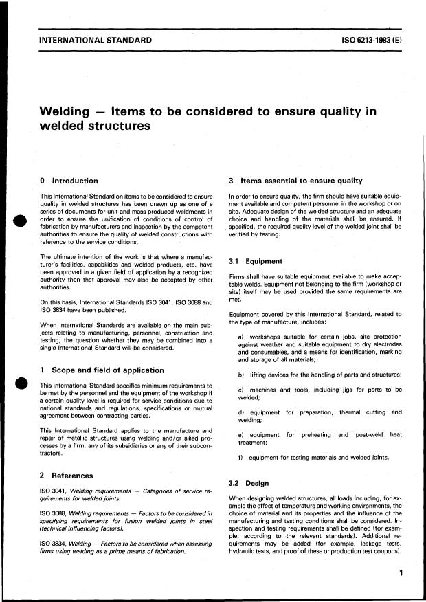 ISO 6213:1983 - Welding -- Items to be considered to ensure quality in welded structures