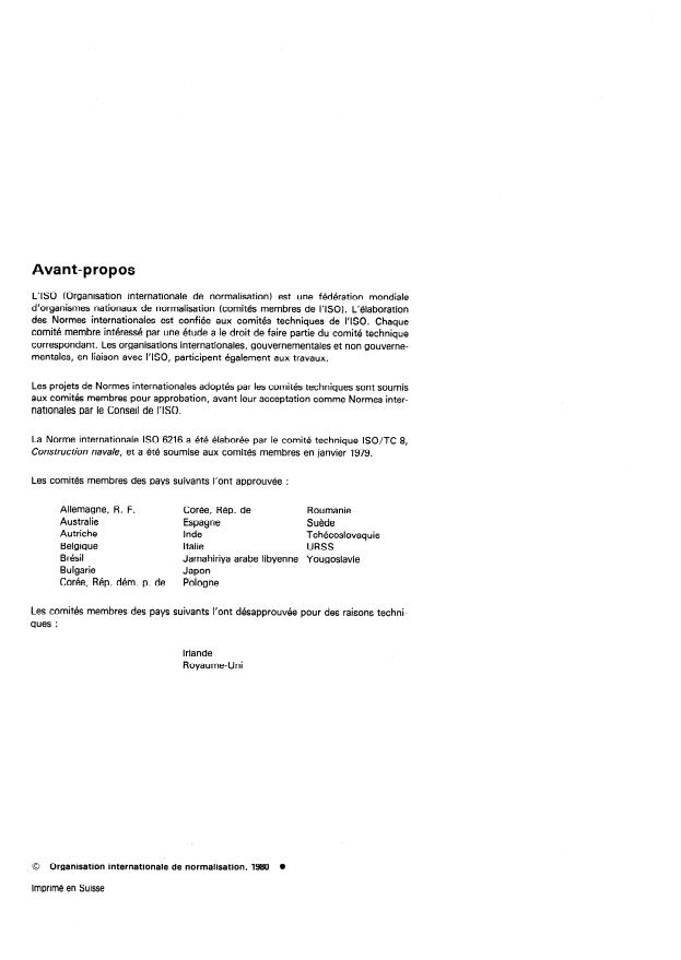 ISO 6216:1980 ISO 6216:1980 - Construction navale -- Navigation intérieure -- Engins flottants pilotes -- Classification et exigences principales - Page 2 preview