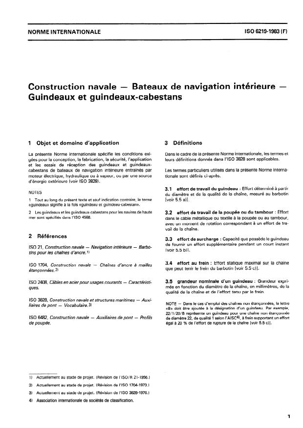 ISO 6219:1983 - Construction navale -- Bateaux de navigation intérieure -- Guindeaux et guindeaux-cabestans