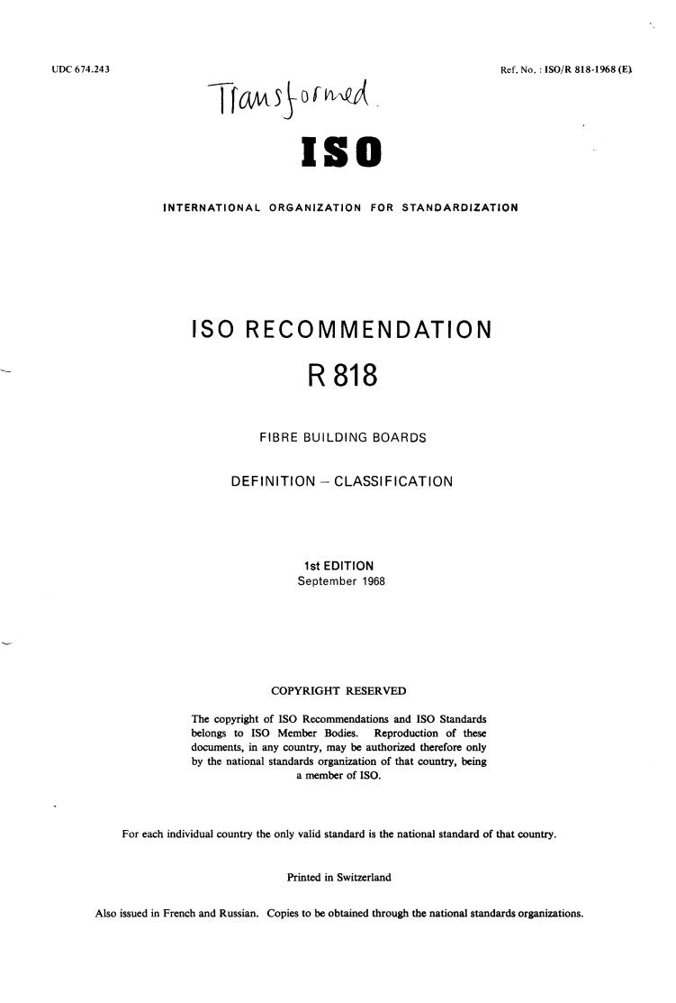 ISO/R 818:1968 - Title missing - Legacy paper document
Released:1/1/1968