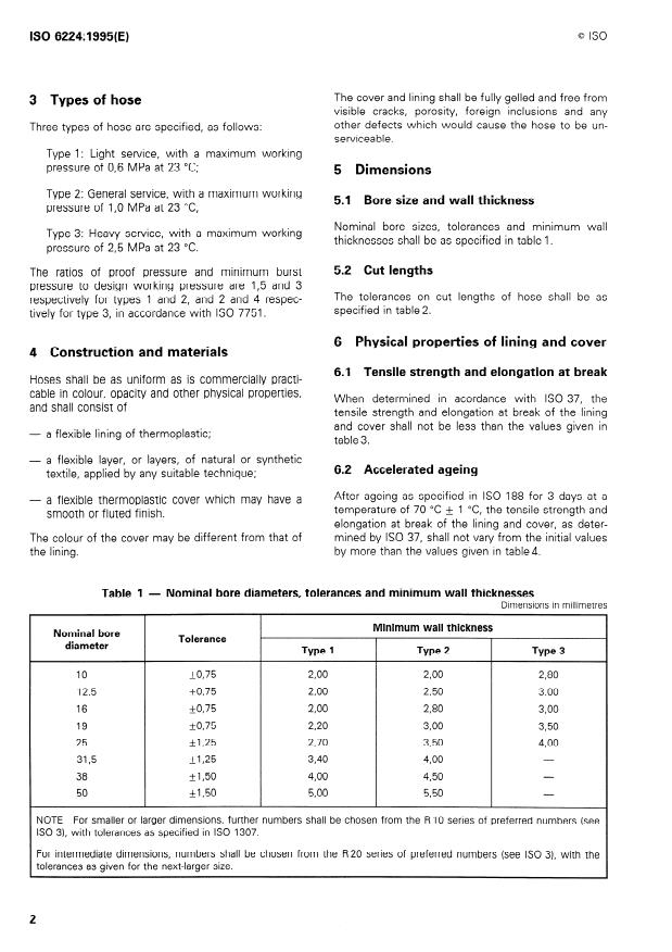 ISO 6224:1995 ISO 6224:1995 - Plastics hoses, textile-reinforced, for general-purpose water applications -- Specification - Page 4 preview