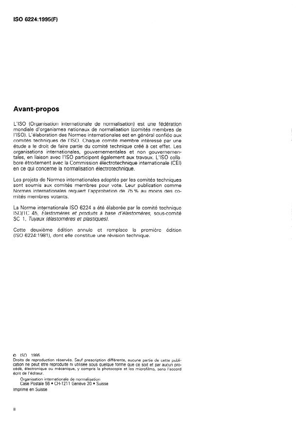 ISO 6224:1995 ISO 6224:1995 - Tuyaux en plastique a armature textile d'usage général pour l'eau -- Spécifications - Page 2 preview