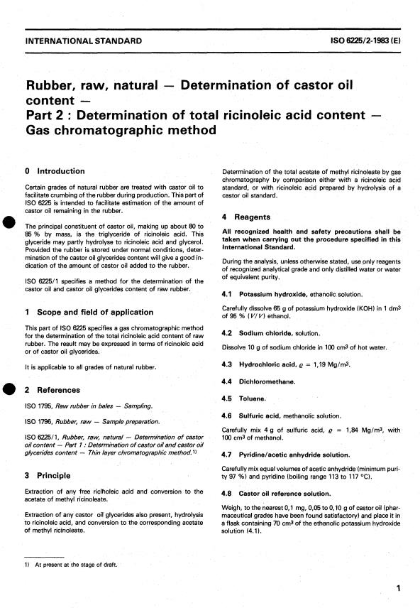 ISO 6225-2:1983 - Rubber, raw, natural -- Determination of castor oil content