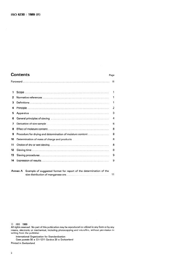 SIST ISO 6230:1998 ISO 6230:1989 - Manganese ores -- Determination of size distribution by sieving - Page 2 preview