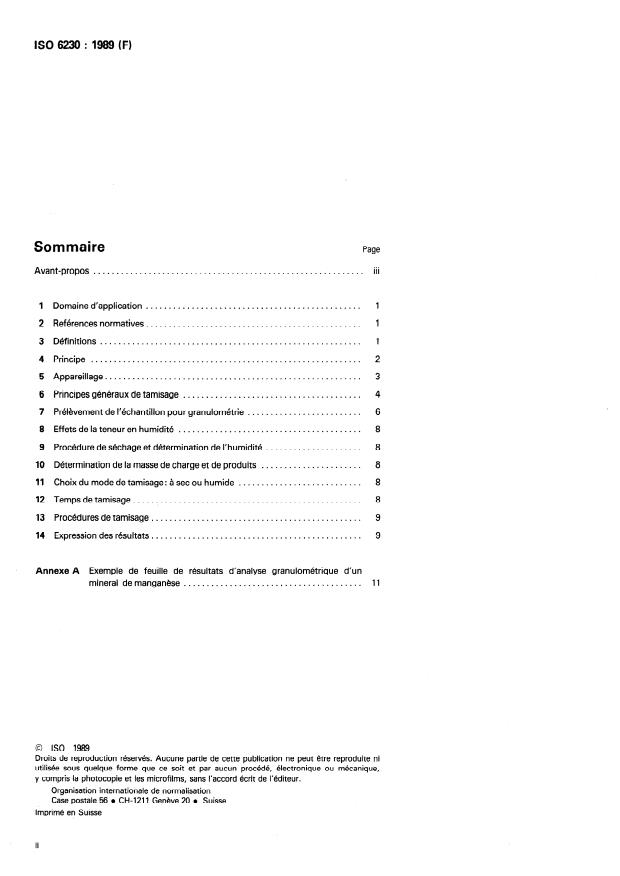 SIST ISO 6230:1998 ISO 6230:1989 - Minerais de manganese -- Détermination de la distribution granulométrique par tamisage - Page 2 preview