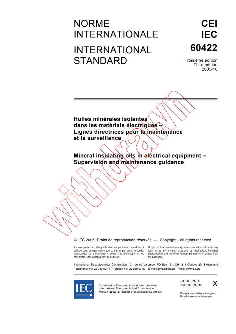 IEC 60422:2005 - Mineral insulating oils in electrical equipment - Supervision and maintenance guidance
Released:10/10/2005
Isbn:2831882559