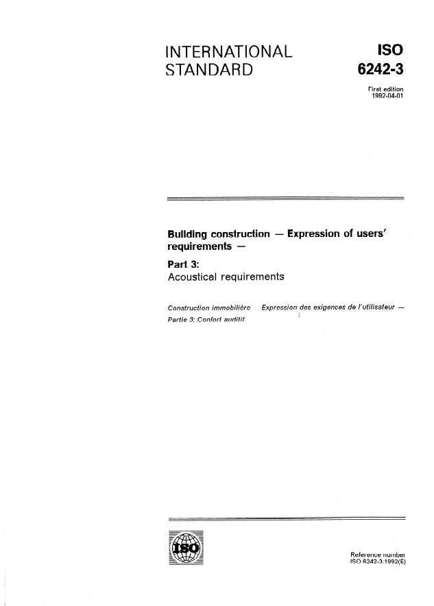 ISO 6242-3:1992 - Building construction -- Expression of users' requirements