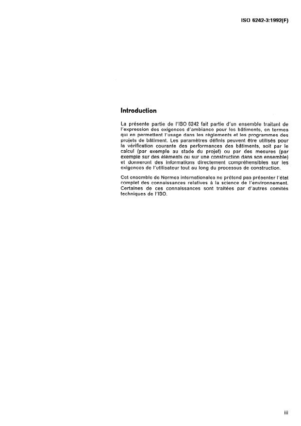 ISO 6242-3:1992 - Construction immobiliere -- Expression des exigences de l'utilisateur