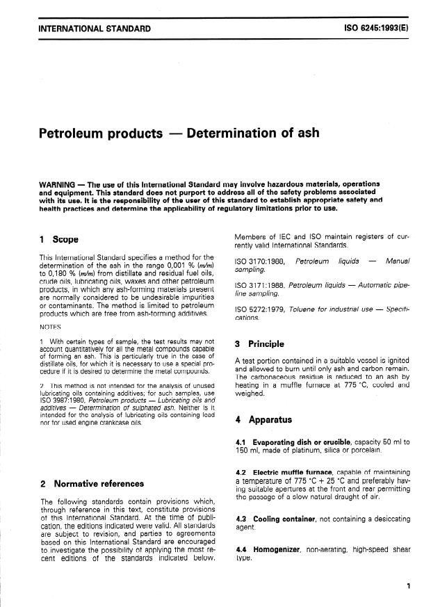 ISO 6245:1993 - Petroleum products -- Determination of ash