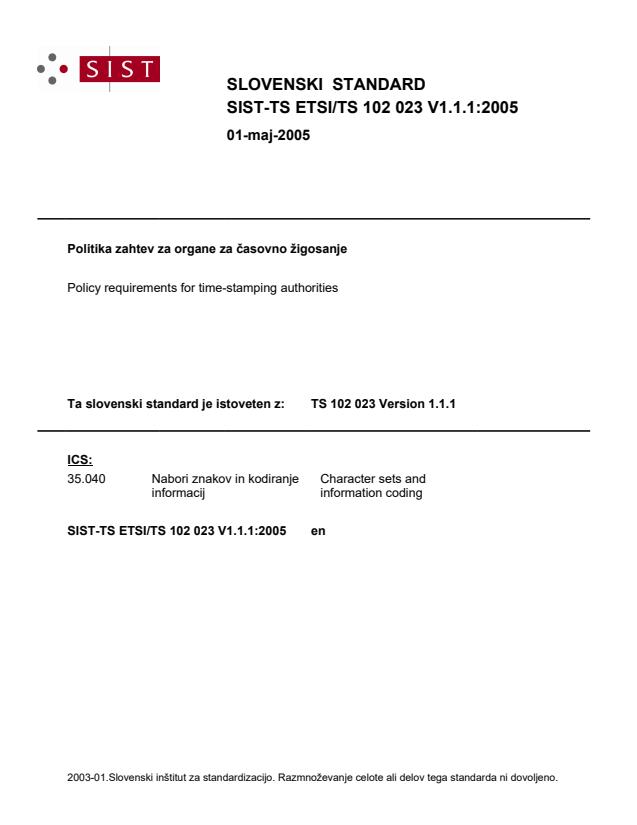 TS ETSI/TS 102 023 V1.1.1:2005