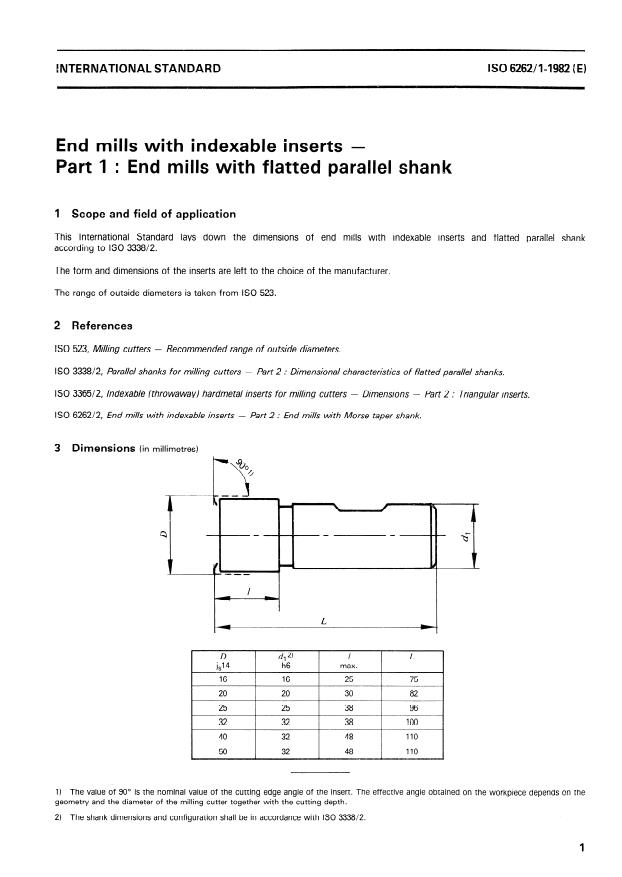 ISO 6262-1:1982 - End mills with indexable inserts