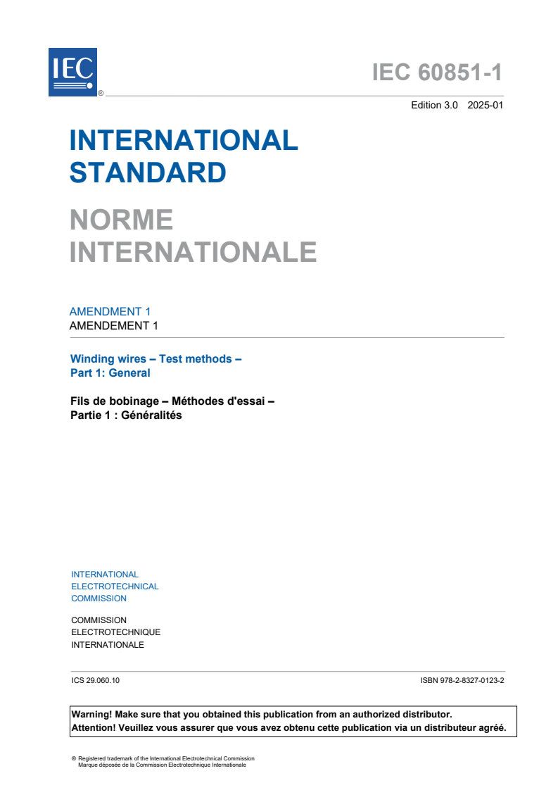 IEC 60851-1:2021/AMD1:2025 - Amendment 1 - Winding wires - Test methods - Part 1: General
Released:6. 01. 2025
Isbn:9782832701232