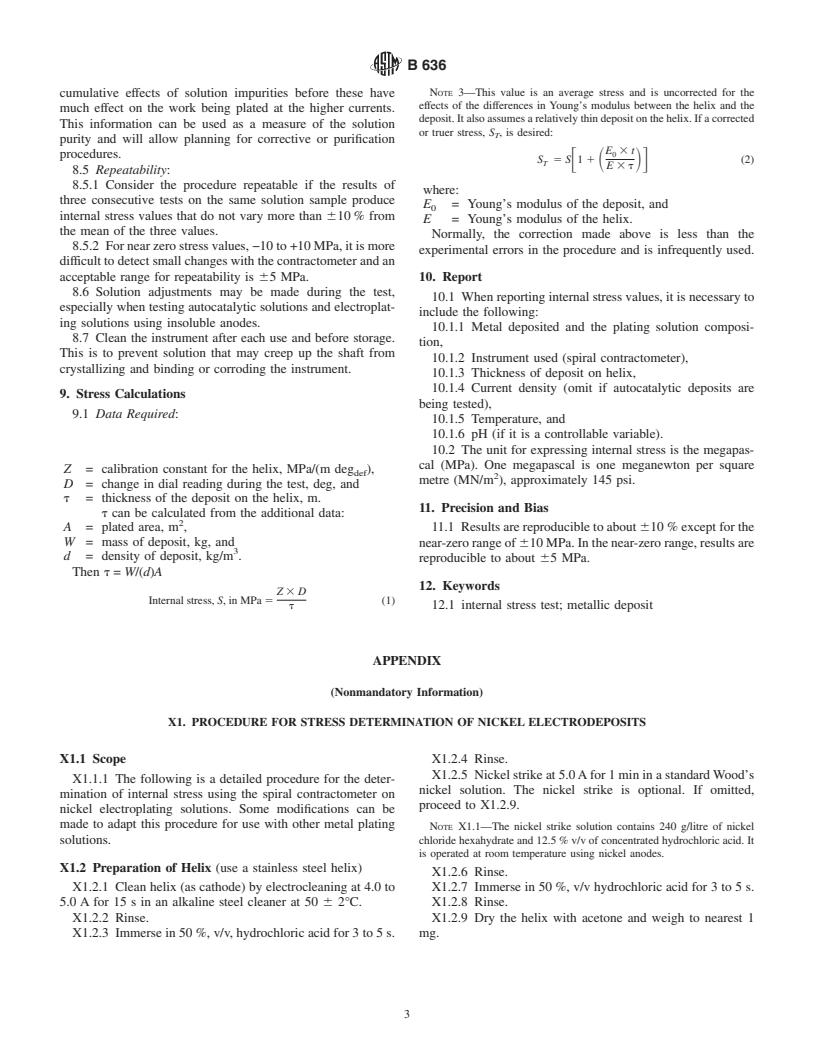 ASTM B636-84(2001) - Standard Test Method for Measurement of Internal Stress of Plated Metallic Coatings with the Spiral Contractometer