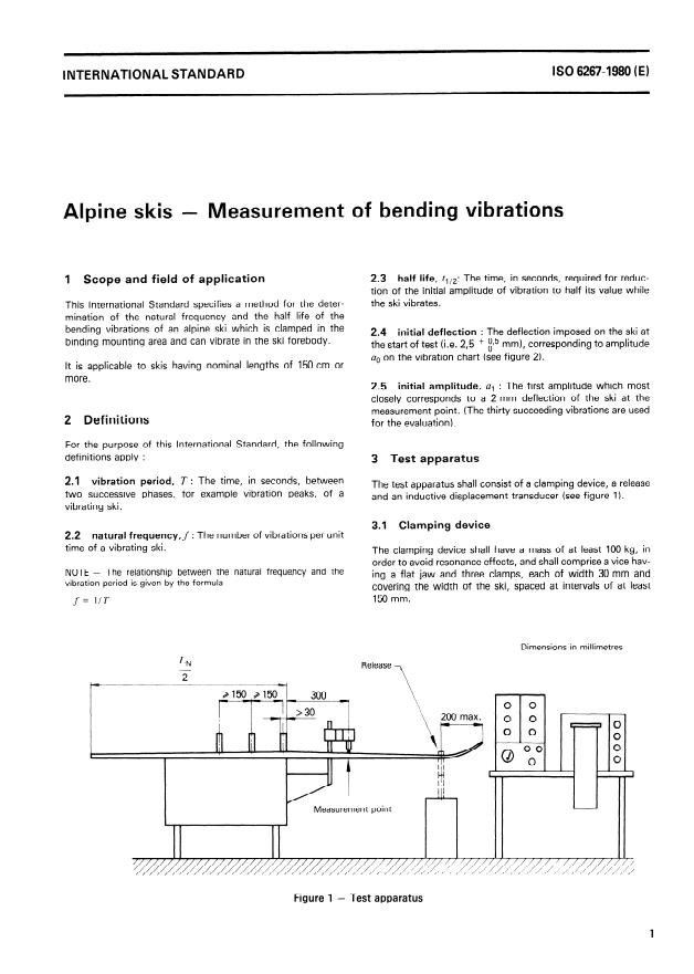 ISO 6267:1980 - Alpine skis -- Measurement of bending vibrations