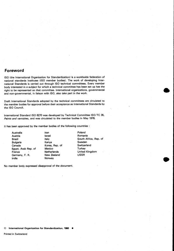 ISO 6270:1980 ISO 6270:1980 - Paints and varnishes -- Determination of resistance to humidity (continuous condensation) - Page 2 preview