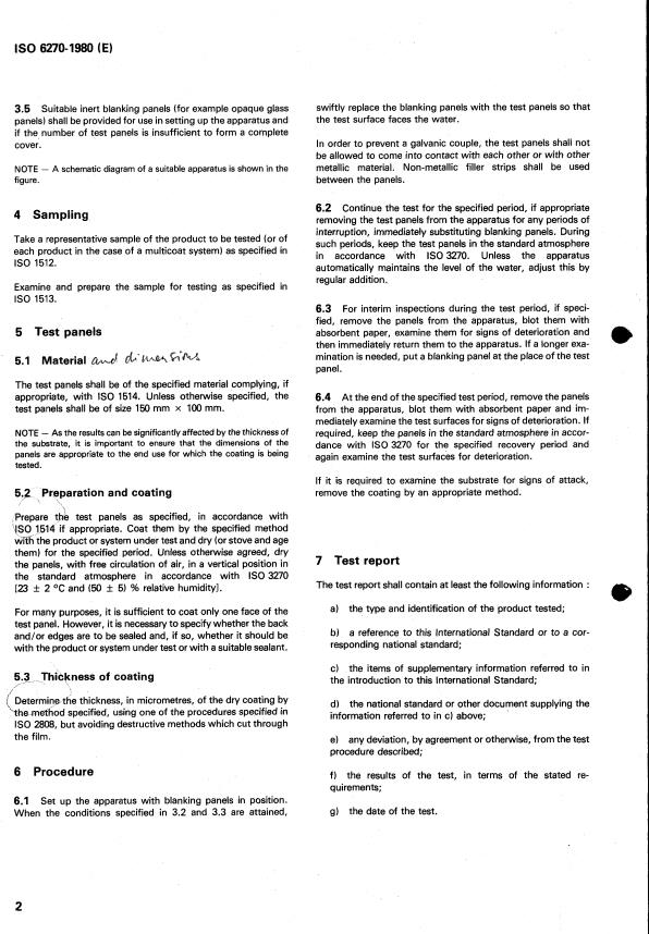 ISO 6270:1980 ISO 6270:1980 - Paints and varnishes -- Determination of resistance to humidity (continuous condensation) - Page 4 preview