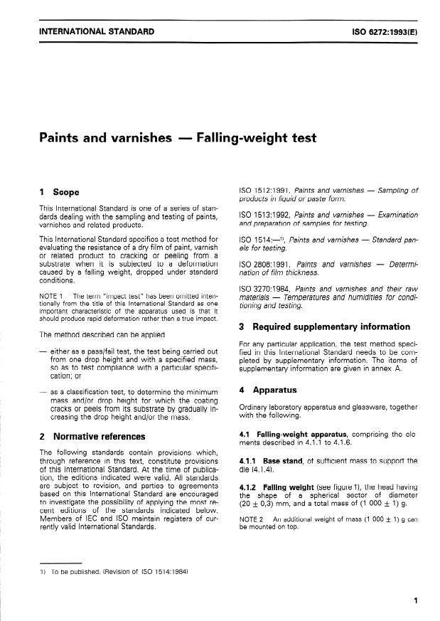 ISO 6272:1993 - Paints and varnishes -- Falling-weight test