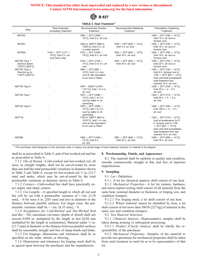 ASTM B637-98 - Standard Specification for Precipitation-Hardening Nickel Alloy Bars, Forgings, and Forging Stock for High-Temperature Service