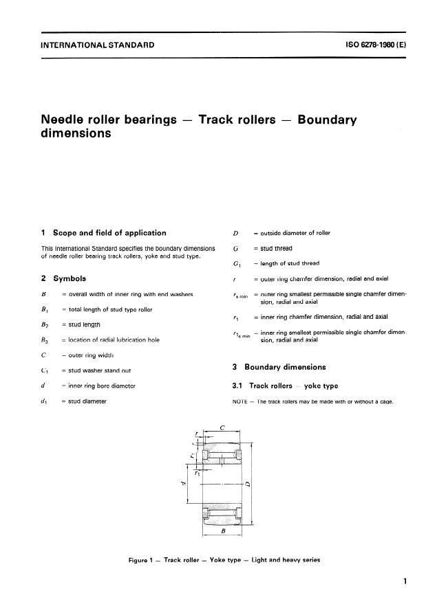ISO 6278:1980 - Needle roller bearings -- Track rollers -- Boundary dimensions