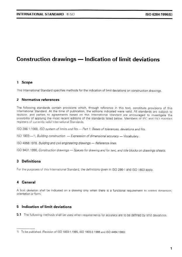 ISO 6284:1996 - Construction drawings -- Indication of limit deviations