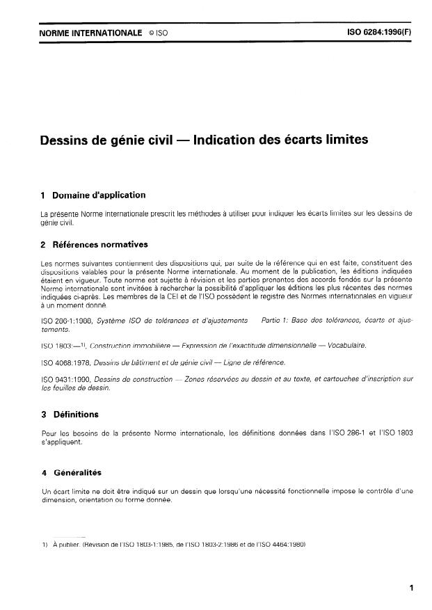 ISO 6284:1996 - Dessins de génie civil -- Indication des écarts limites