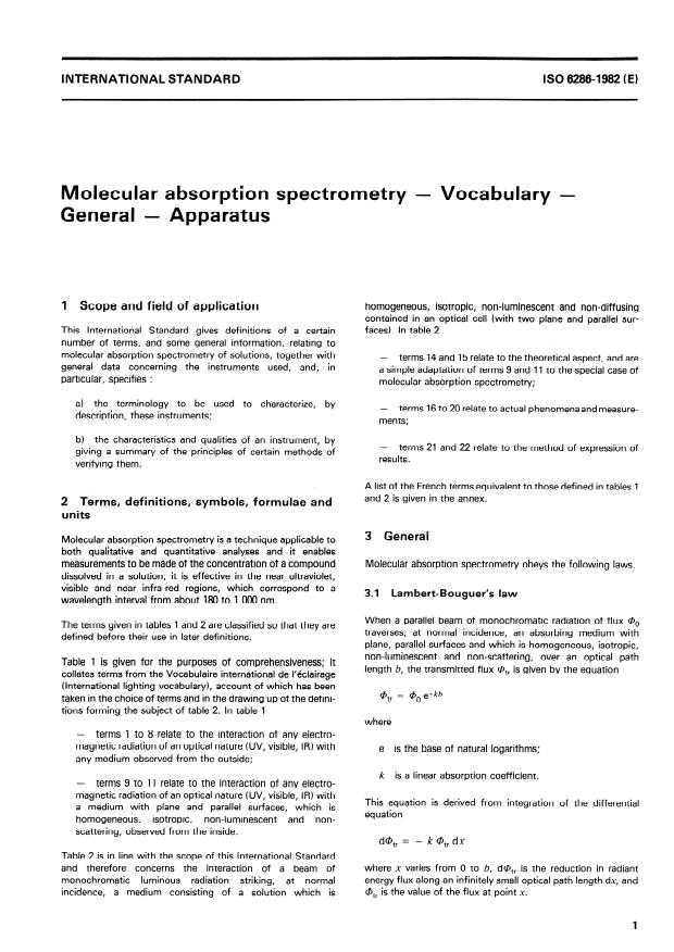 ISO 6286:1982 - Molecular absorption spectrometry -- Vocabulary -- General -- Apparatus