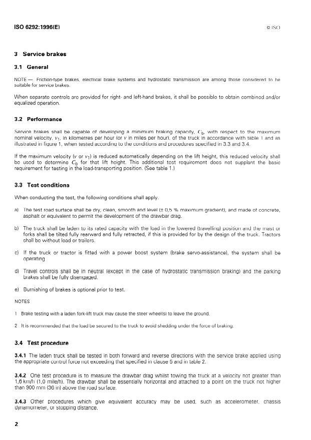 ISO 6292:1996 ISO 6292:1996 - Powered industrial trucks and tractors -- Brake performance and component strength - Page 4 preview