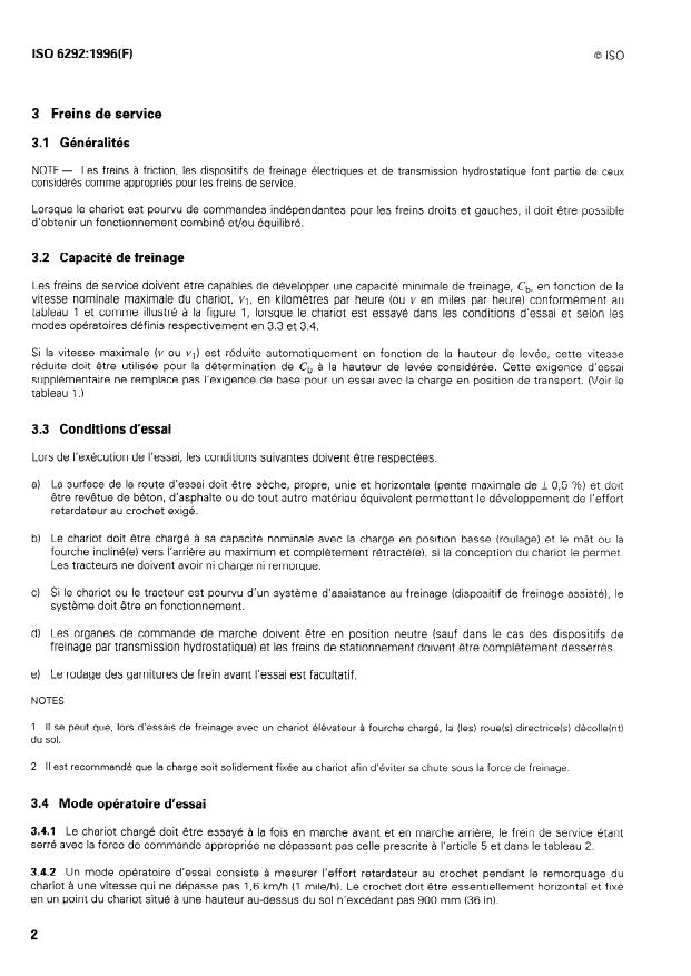 ISO 6292:1996 ISO 6292:1996 - Chariots de manutention et tracteurs industriels automoteurs -- Capacité de freinage et résistance des éléments de frein - Page 4 preview