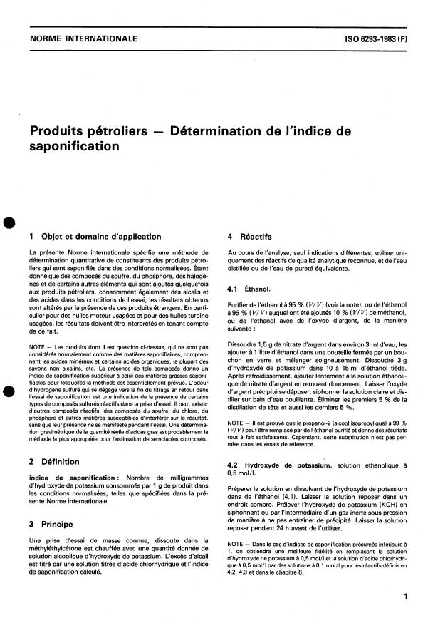 ISO 6293:1983 - Produits pétroliers -- Détermination de l'indice de saponification