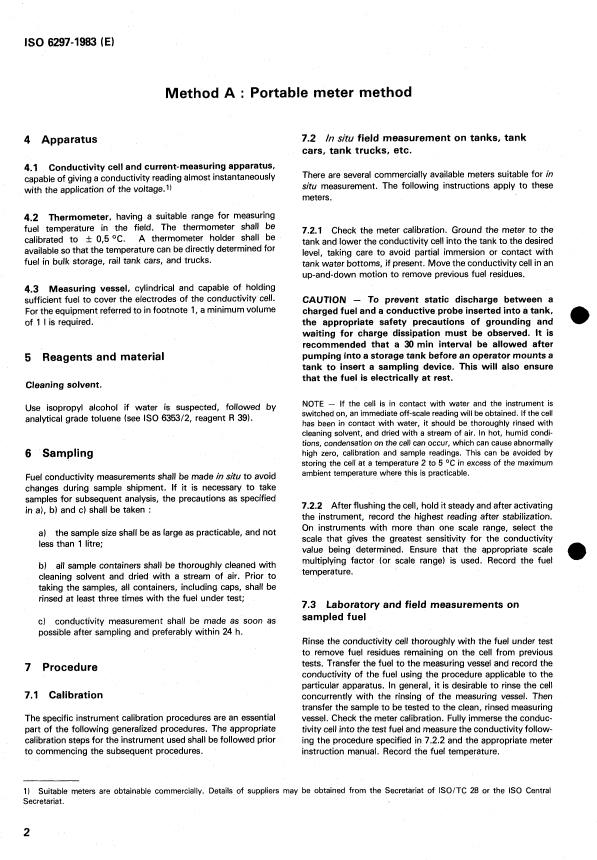 ISO 6297:1983 ISO 6297:1983 - Petroleum products -- Aviation and distillate fuels containing a static dissipator additive -- Determination of electrical conductivity - Page 4 preview