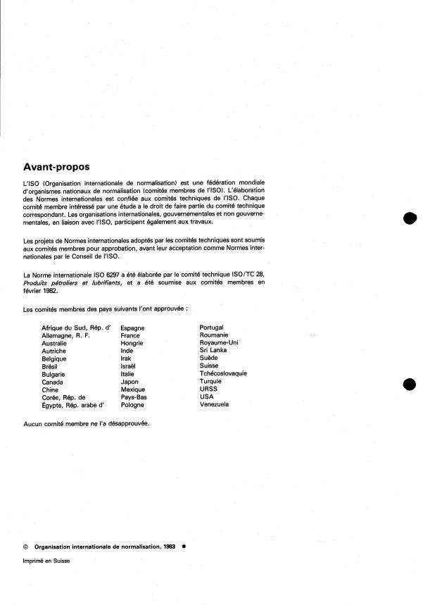 ISO 6297:1983 ISO 6297:1983 - Produits pétroliers -- Carburants aviation et distillats contenant un additif destiné a éliminer l'électricité statique -- Détermination de la conductivité électrique - Page 2 preview