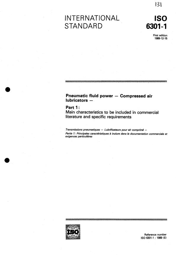 ISO 6301-1:1989 - Pneumatic fluid power -- Compressed air lubricators