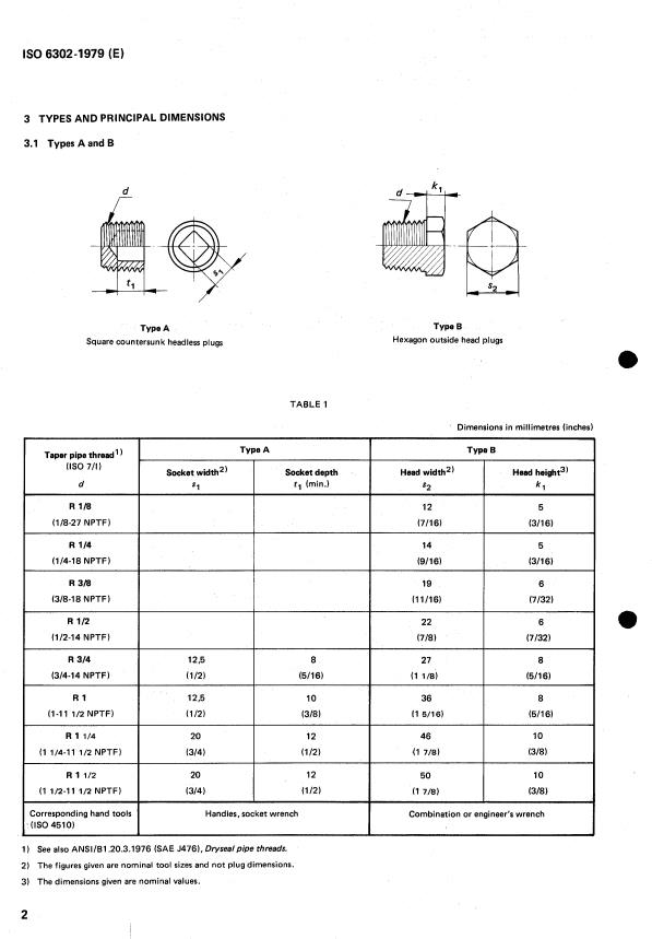 ISO 6302:1979 ISO 6302:1979 - Earth-moving machinery -- Drain, fill and level plugs - Page 4 preview