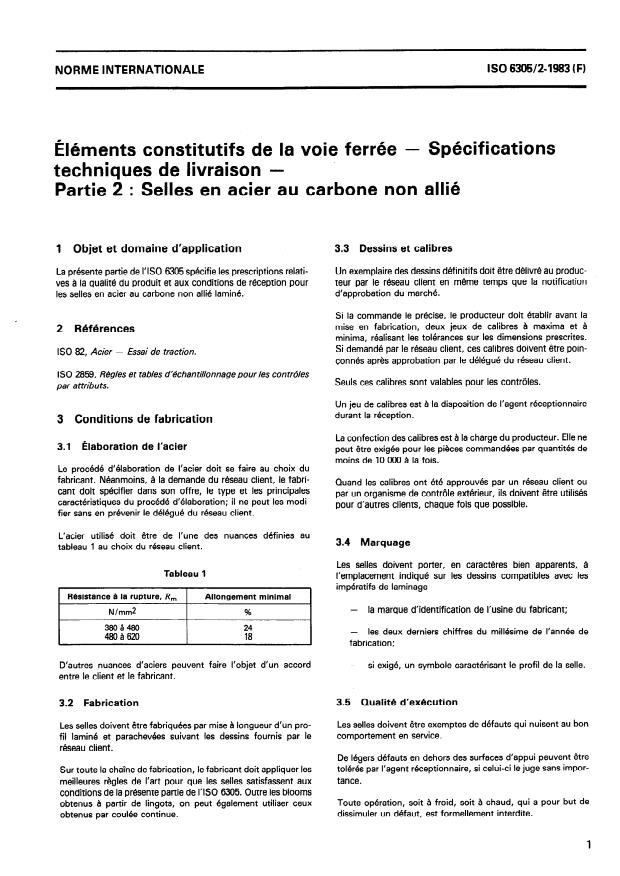 ISO 6305-2:1983 - Éléments constitutifs de la voie ferrée -- Spécifications techniques de livraison