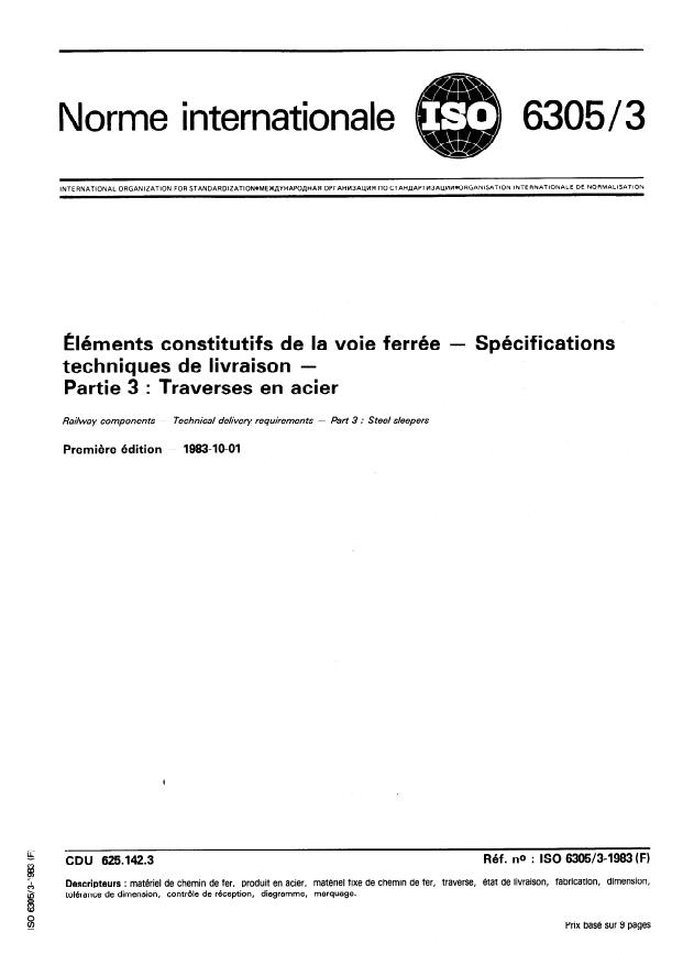 ISO 6305-3:1983 - Éléments constitutifs de la voie ferrée -- Spécifications techniques de livraison
