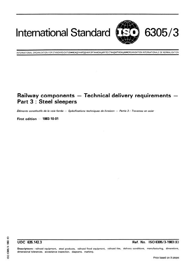 ISO 6305-3:1983 - Railway components -- Technical delivery requirements