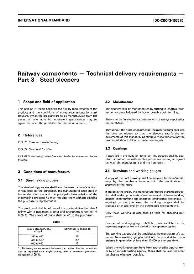 ISO 6305-3:1983 - Railway components -- Technical delivery requirements