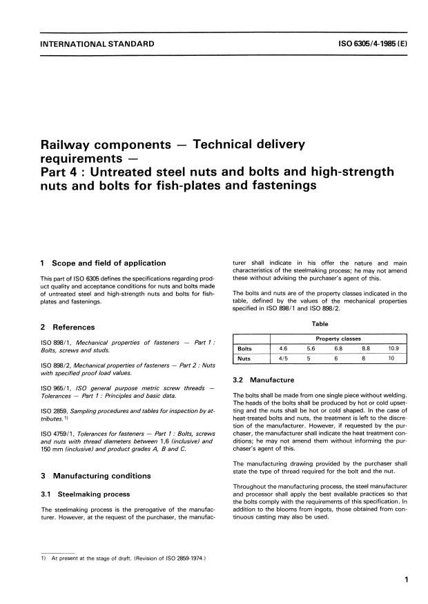 ISO 6305-4:1985 - Railway components -- Technical delivery requirements
