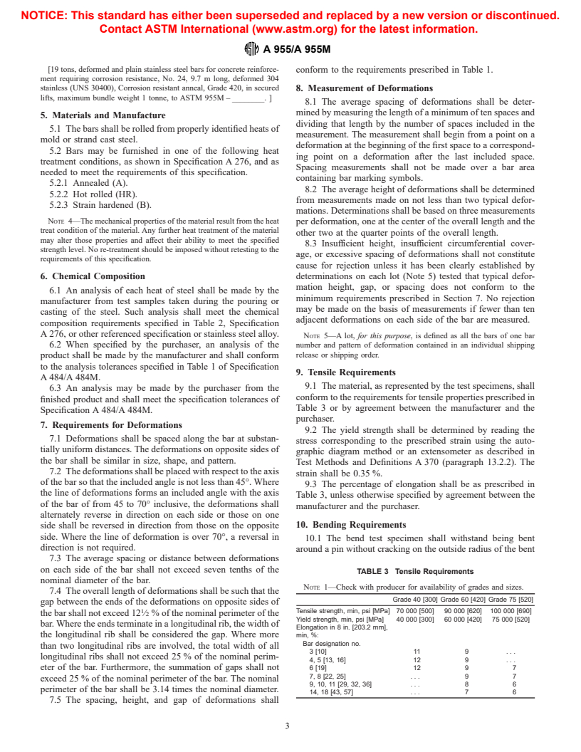 ASTM A955/A955M-01 - Standard Specification for Deformed and Plain Stainless Steel Bars for Concrete Reinforcement