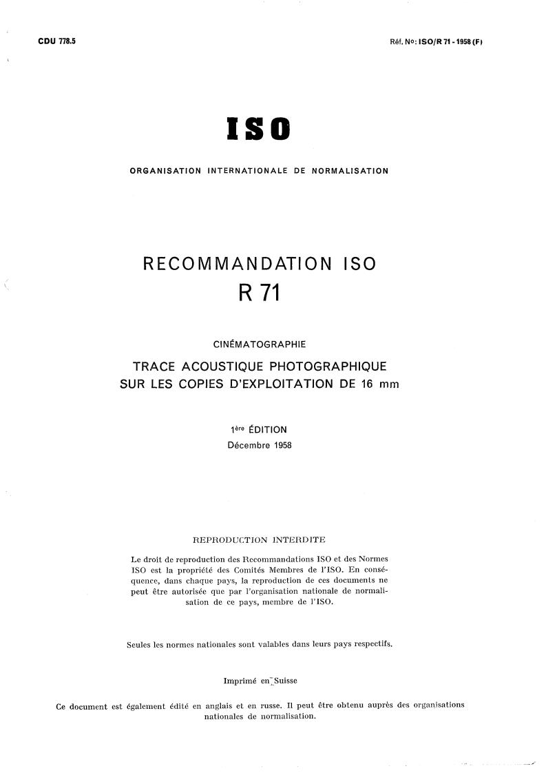 ISO/R 71:1958 - Title missing - Legacy paper document
Released:1/1/1958