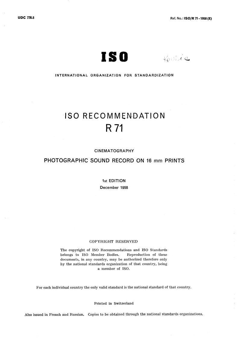 ISO/R 71:1958 - Title missing - Legacy paper document
Released:1/1/1958