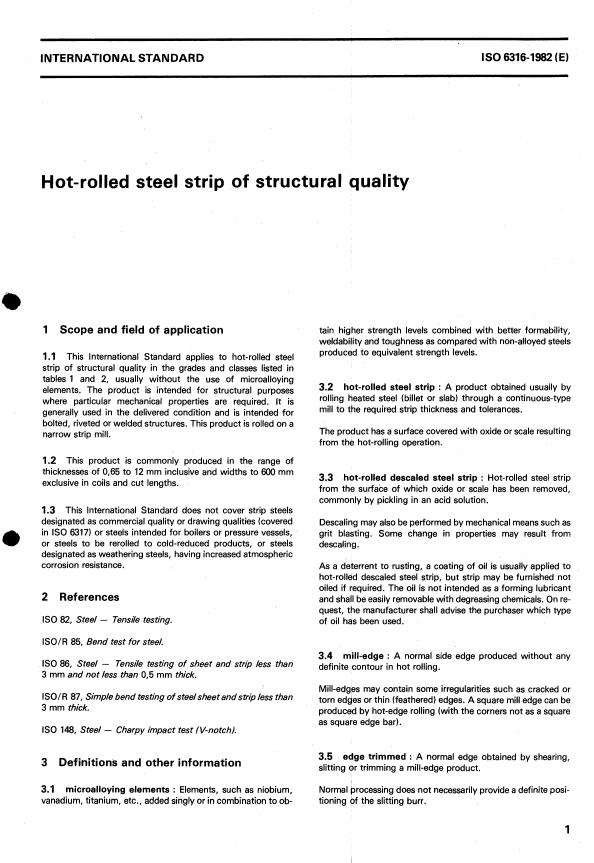 ISO 6316:1982 - Hot-rolled steel strip of structural quality