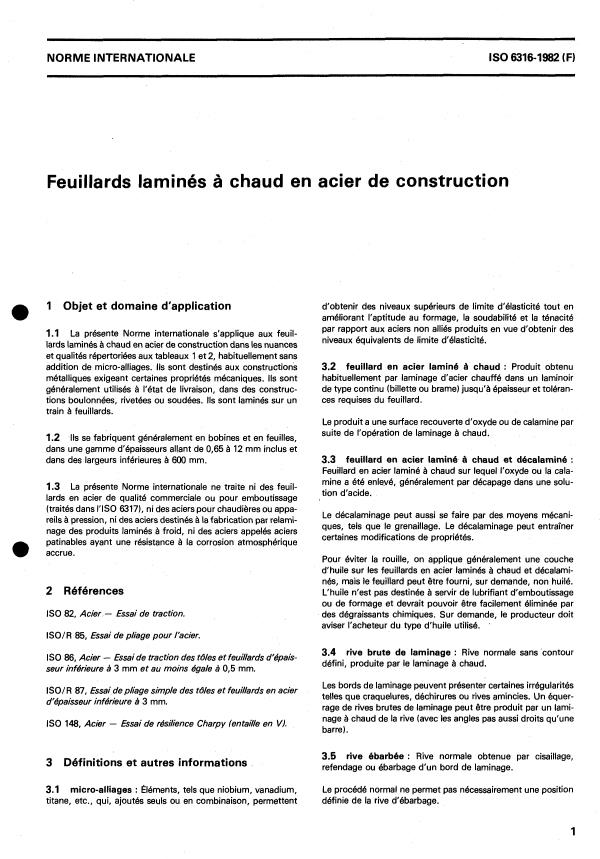 ISO 6316:1982 - Feuillards laminés a chaud en acier de construction