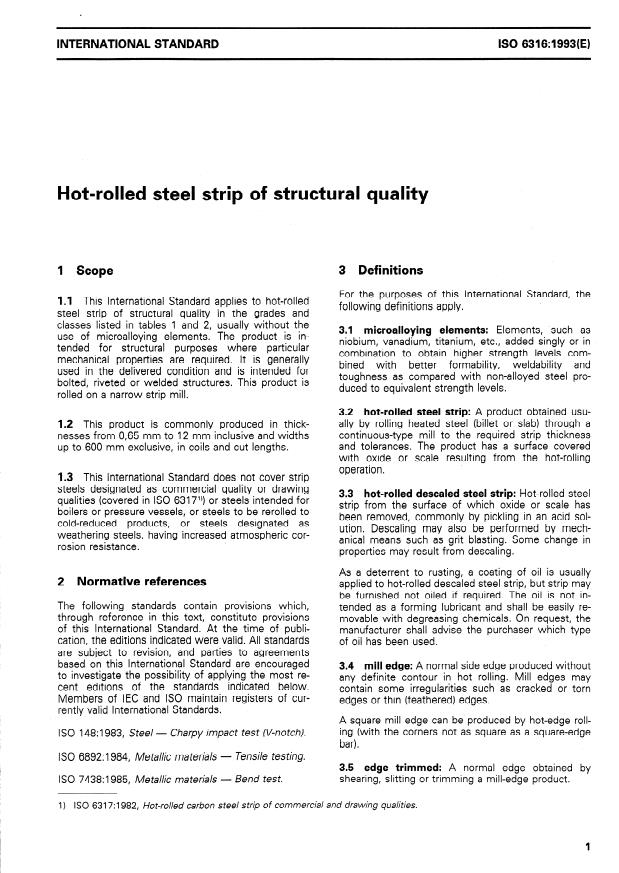 ISO 6316:1993 - Hot-rolled steel strip of structural quality