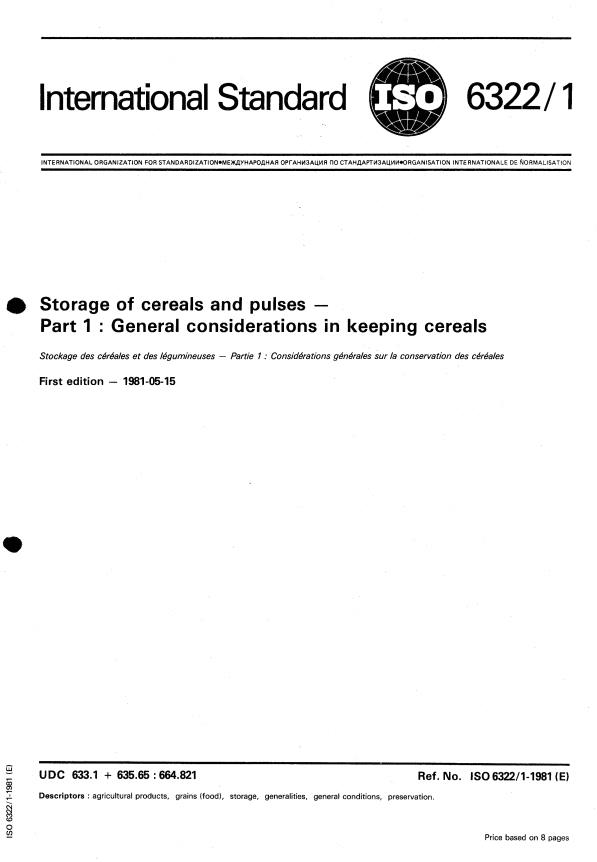 ISO 6322-1:1981 - Storage of cereals and pulses