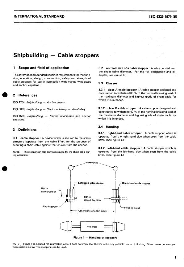 ISO 6325:1979 - Shipbuilding -- Cable stoppers