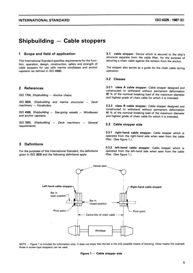 ISO 6325:1987 - Shipbuilding -- Cable stoppers