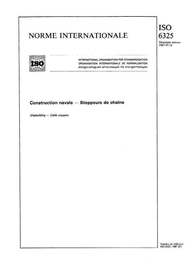 ISO 6325:1987 - Construction navale -- Stoppeurs de chaîne