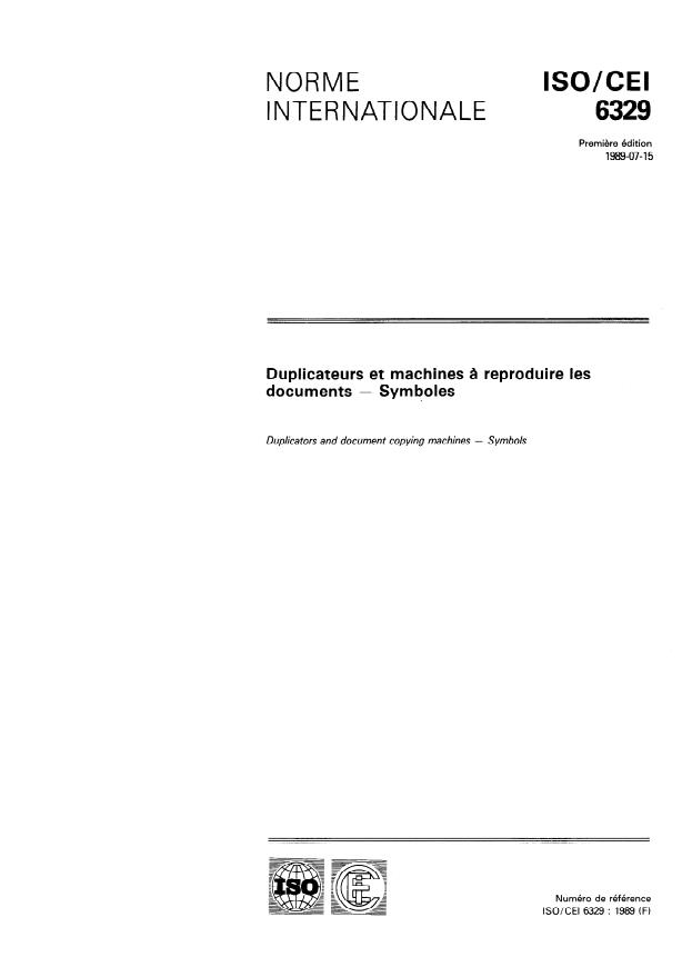ISO/IEC 6329:1989 - Duplicateurs et machines a reproduire les documents -- Symboles