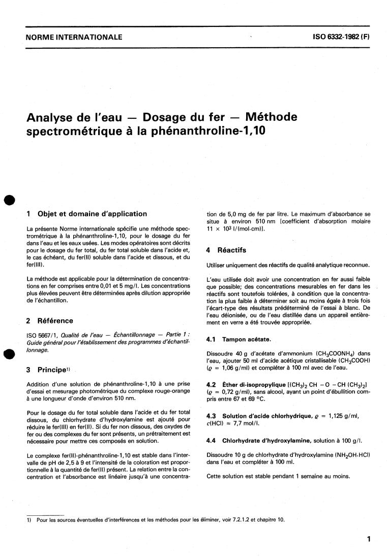 ISO 6332:1982 - Water analysis — Determination of iron — 1,10-phenanthroline photometric method
Released:12/1/1982